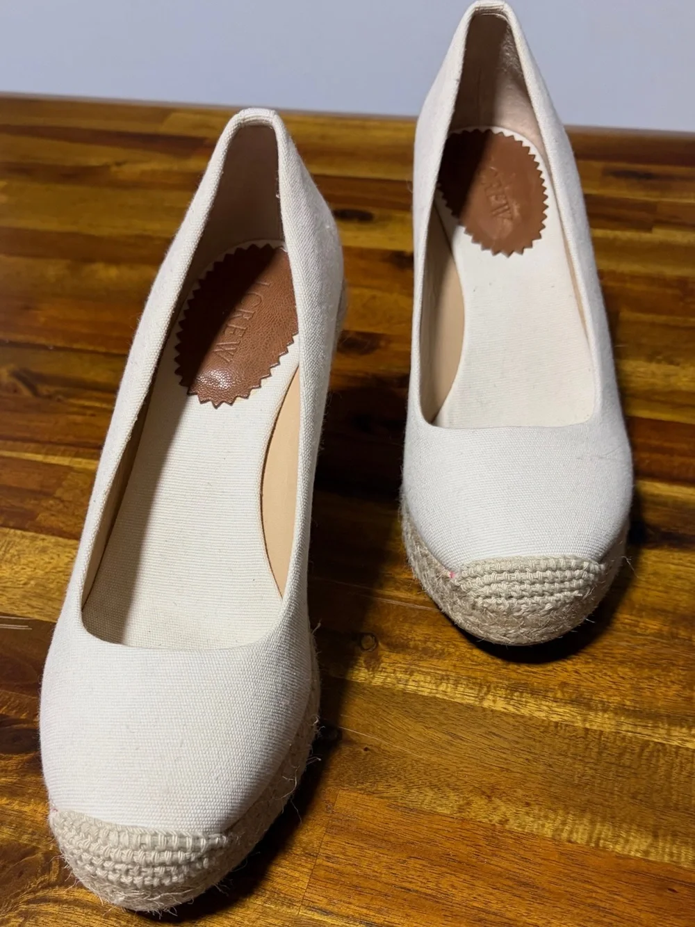 J. Crew Cream Canvas Espadrille Flats , natural fabric and genuine leather.